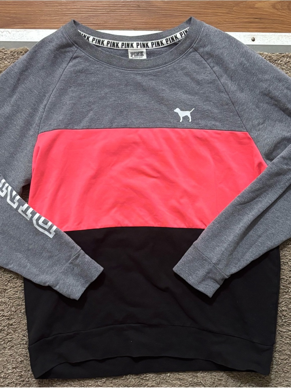 PINK Woman’s Sm Colorblock Pullover Sweatshirt - Gray, Pink, Black Like New
